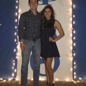 Flowy suede navy dress